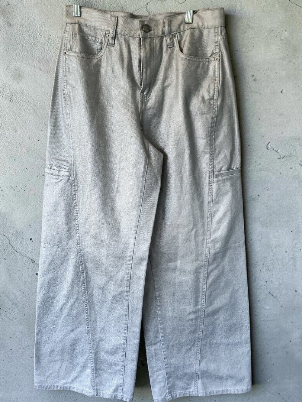 Y2K Metallic Statement DKNY Jeans Women’s Silver Coated Wide Leg Pants Size 28
